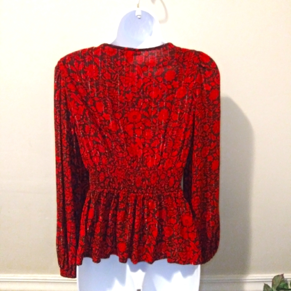 Knox Rose Gauzy Red Embroidered Floral Boho Blouse - Picture 8 of 11